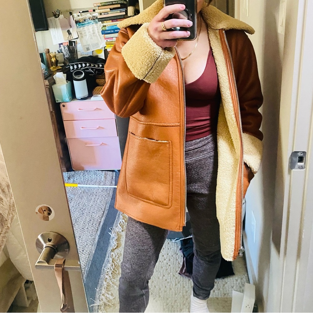 Aritzia Brown and Cream Shearling Jacket